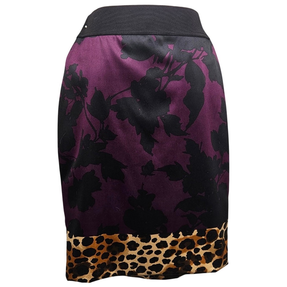 Express Womens Purple Black Floral Leopard Print Pencil Skirt Size 0 Knee Length